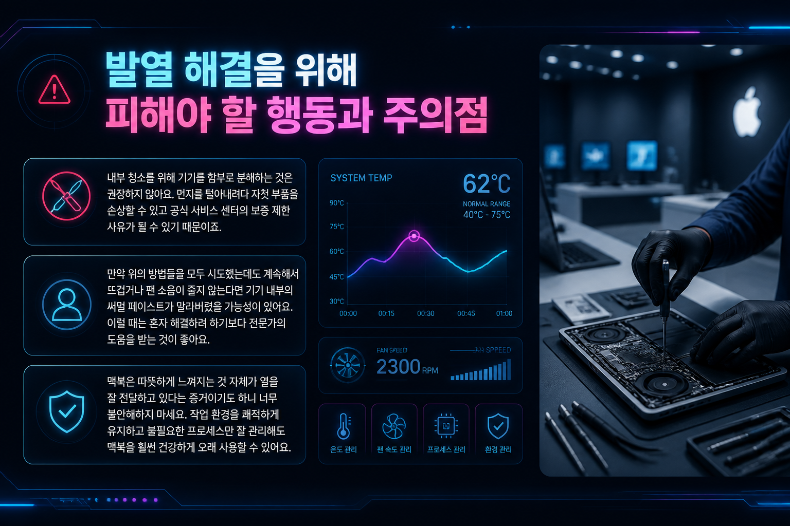 맥북 내부 먼지 청소 및 발열 해결 시 주의해야 할 사항