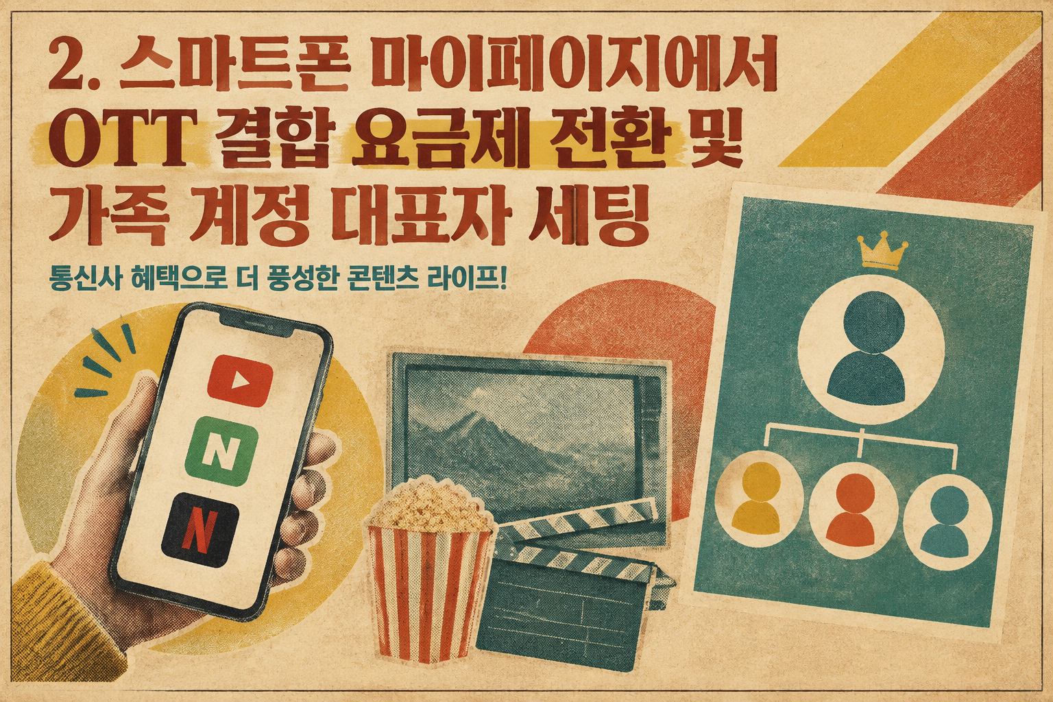 통신사 OTT 결합 요금제 계정 연동 및 가족 프로필 설정 화면