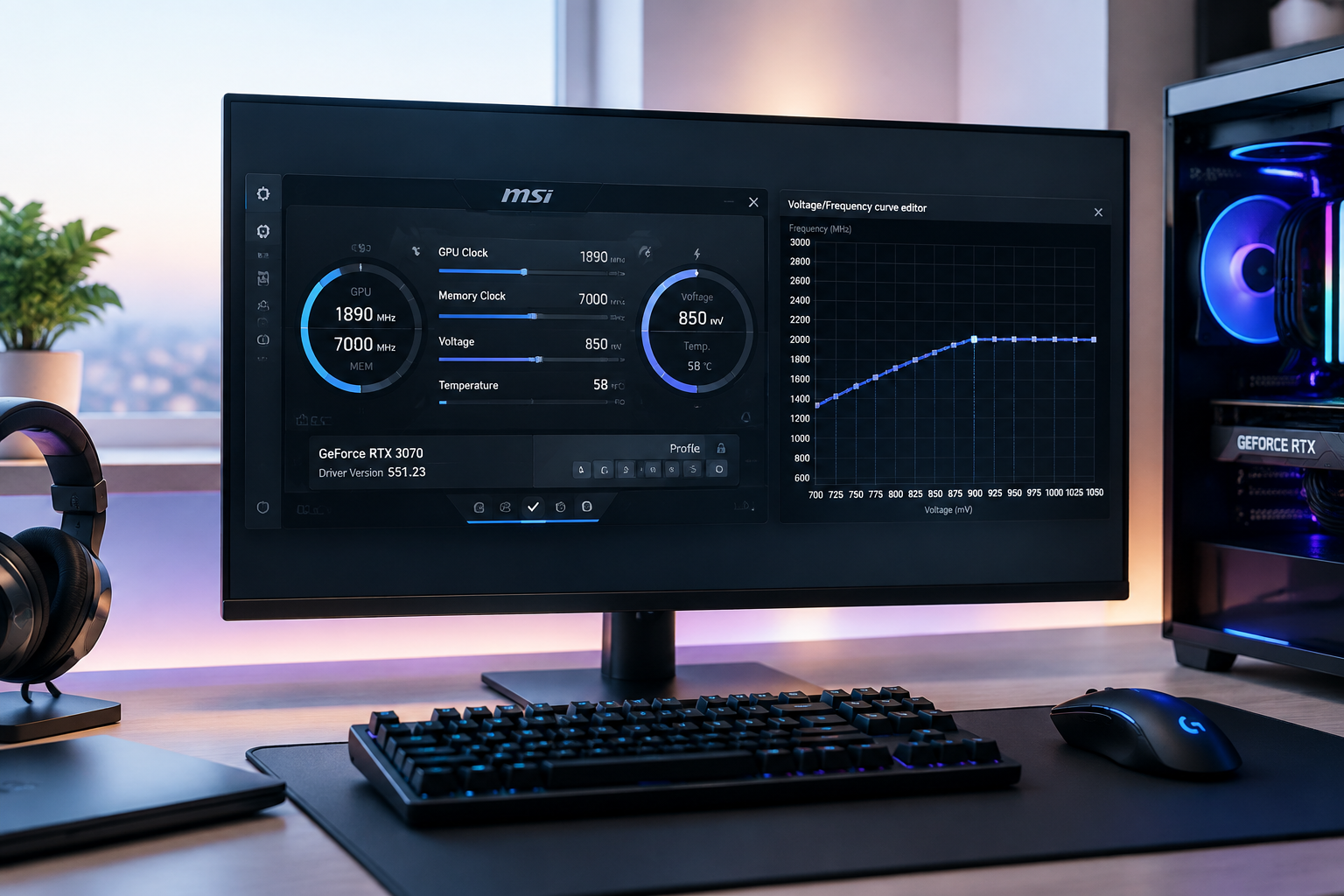 MSI Afterburner 실행 화면 및 그래픽카드 언더볼팅 전압 설정