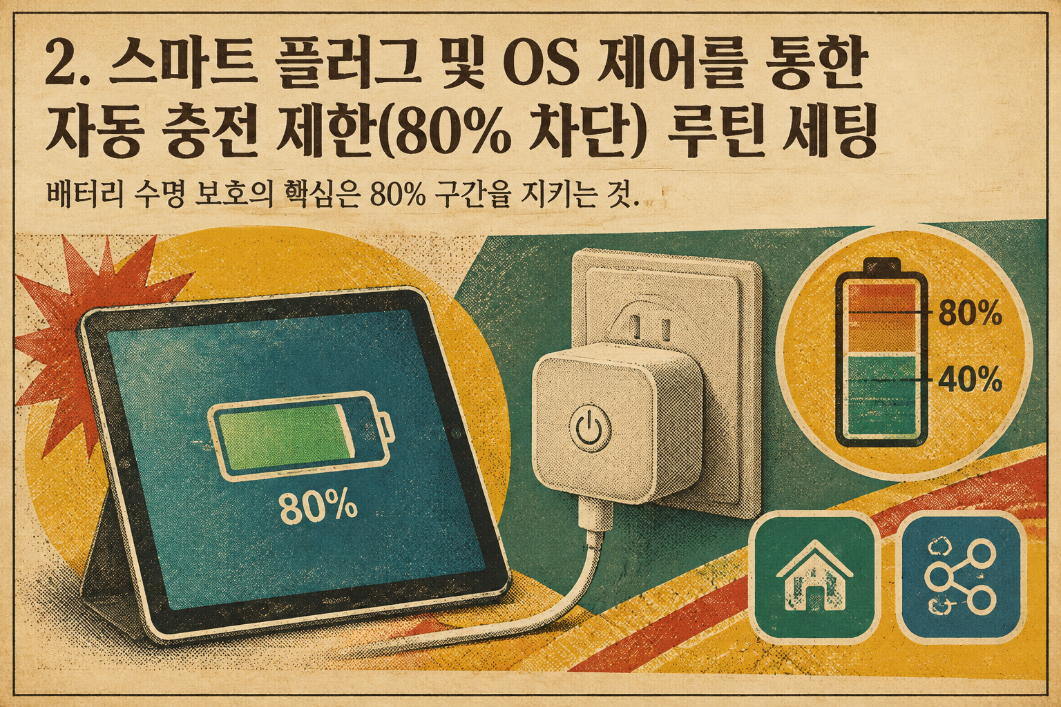 구형 태블릿 배터리 수명 연장을 위한 스마트 플러그 자동 충전 제어