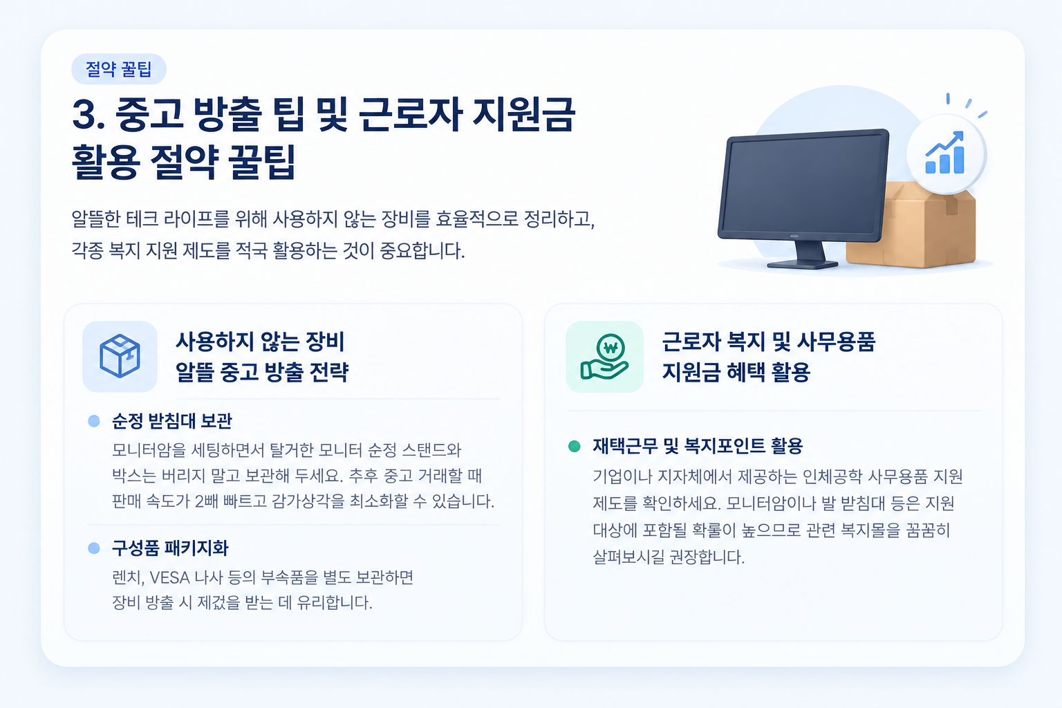 모니터 순정 스탠드 중고 방출 및 근로자 사무용품 지원금 활용 팁