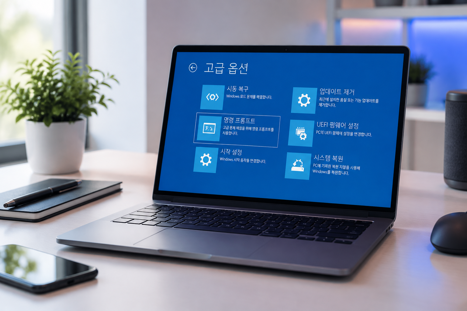 윈도우 11 복구 환경 WinRE 명령 프롬프트에서 wusa 명령어로 KB 업데이트 패치를 삭제하는 화면