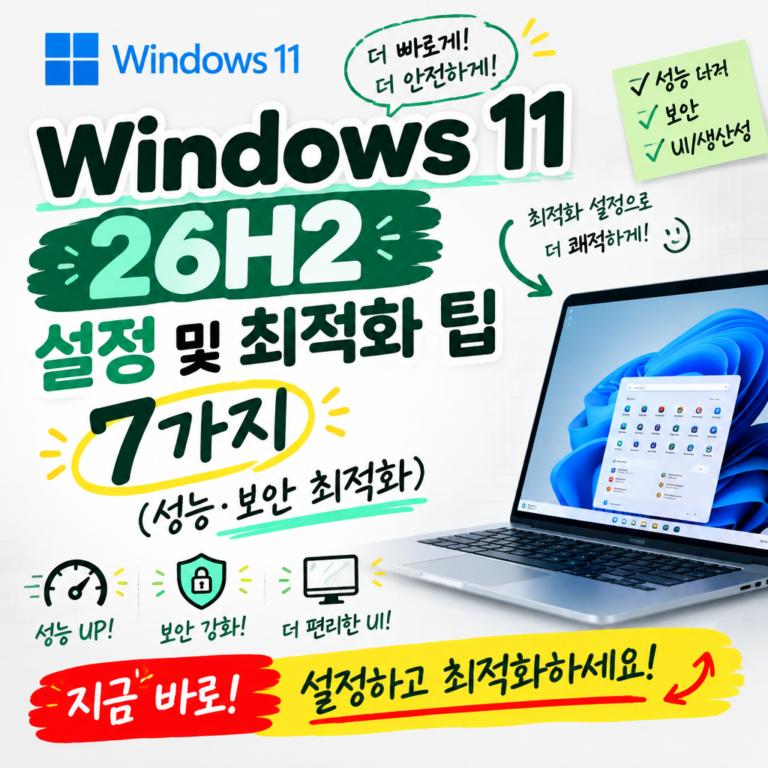 Windows 11 26H2 설정 및 최적화 팁 7가지 (성능·보안 최적화)