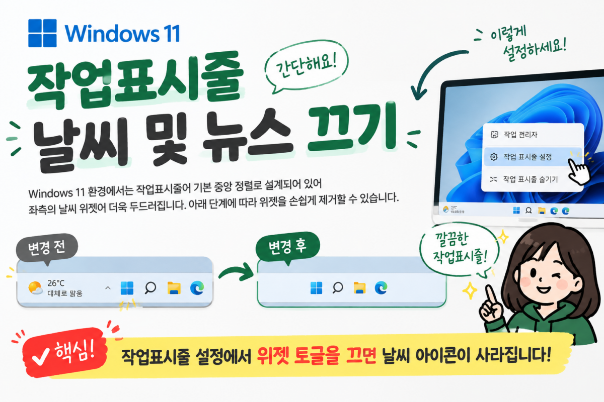 Windows 11 설정 앱에서 컴퓨터 날씨 끄기 및 위젯 끔 설정 화면