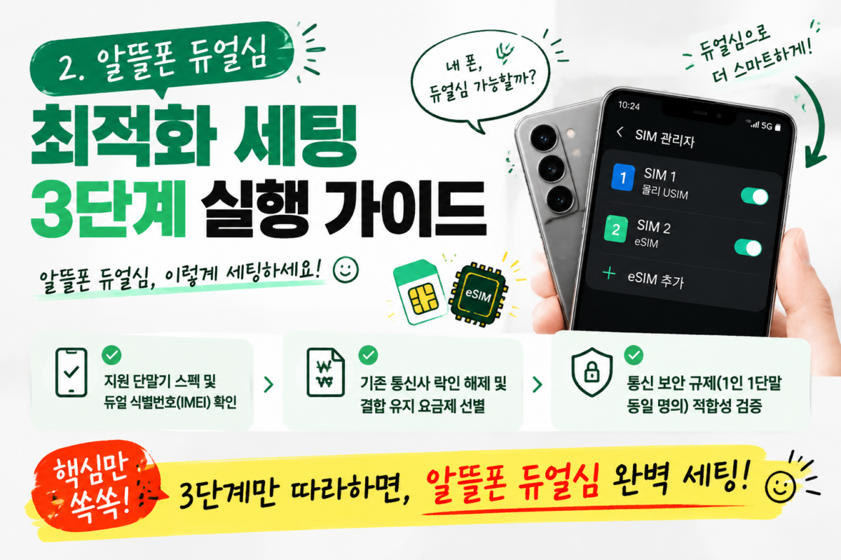 알뜰폰 듀얼심 혜택을 위한 스마트폰 IMEI 식별번호 및 eSIM 지원 확인 절차