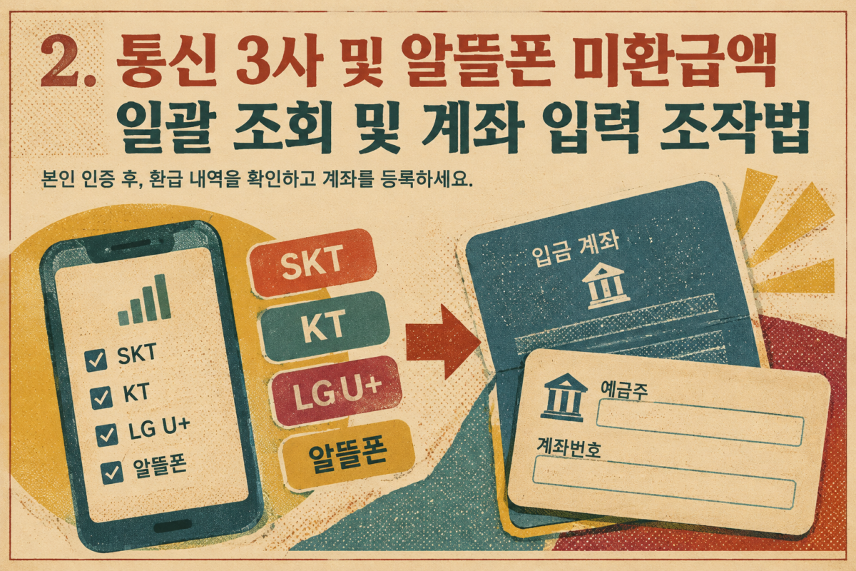 통신 3사 및 알뜰폰 미환급금 내역 선택 및 계좌 입력 절차