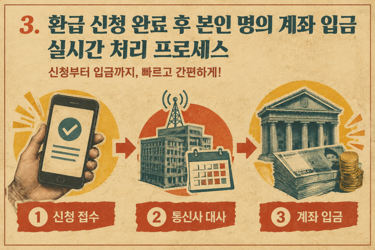 통신사 미환급금 신청 접수부터 최종 계좌 입금까지의 처리 단계표