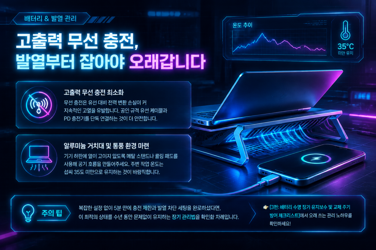 발열 차단과 스마트폰 배터리 수명 관리를 위한 하드웨어 세팅 예시