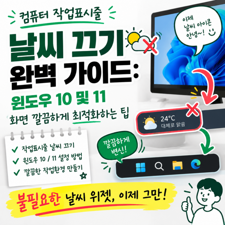 컴퓨터 날씨 끄기 완벽 가이드: 윈도우 10 및 11 화면 최적화 방법