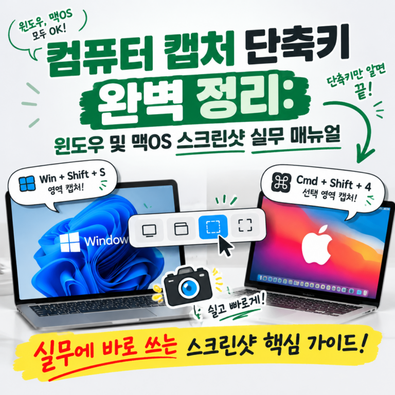 컴퓨터 캡처 단축키 완벽 정리: 윈도우 및 맥OS 스크린샷 실무 매뉴얼