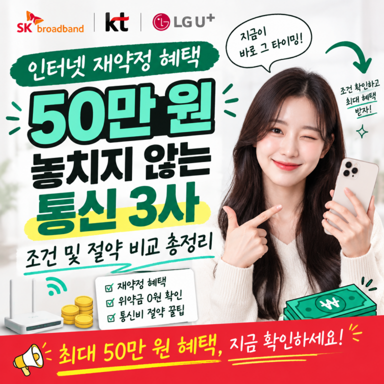 인터넷 재약정 혜택 50만 원 놓치지 않는 통신 3사 조건 및 절약 비교 총정리