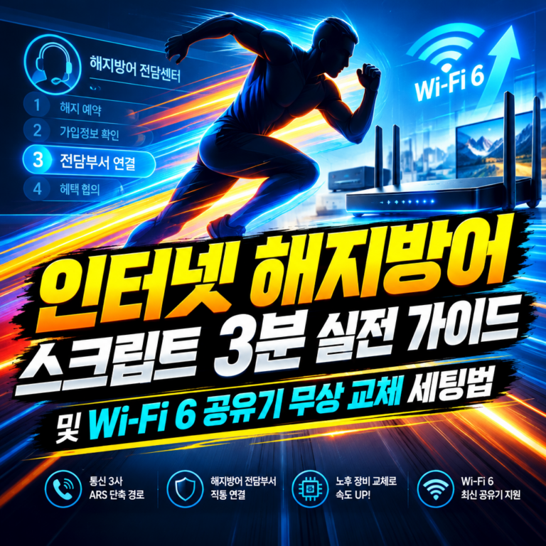 인터넷 해지방어 스크립트 3분 실전 가이드 및 Wi-Fi 6 공유기 무상 교체 세팅법
