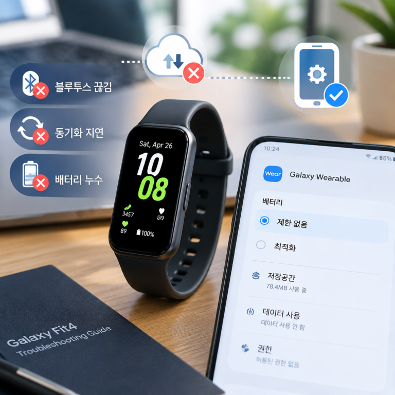 갤럭시 핏4 오류 해결 가이드: 블루투스 끊김·동기화 먹통·배터리 누수 완벽 대처