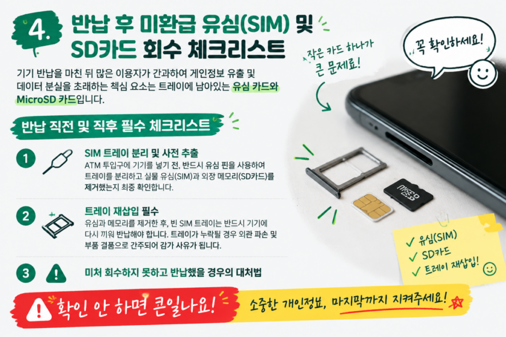민팃 반납 전 유심 SIM 카드 및 SD카드 분리 회수 체크리스트